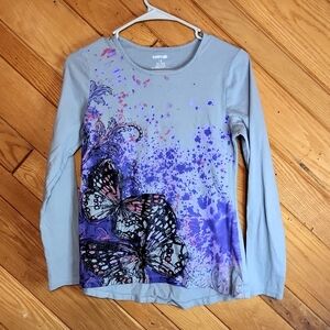 Uproar gray and purple long sleeved butterfly shirt size xl